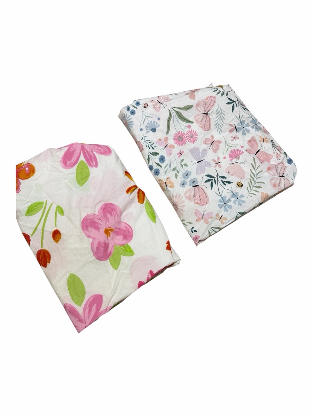 Pottery Barn Kids Crib Fitted Sheets Lot of 2 Floral Butterfly Cotton PBK